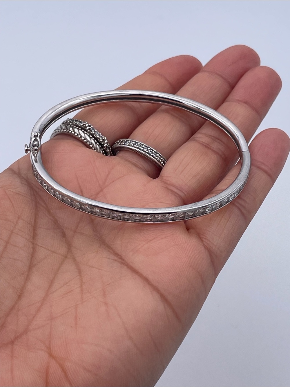 Epiphany Sterling Silver 925 Diamonique Princess Cut Channel Set Platinum Clad - Picture 5 of 9